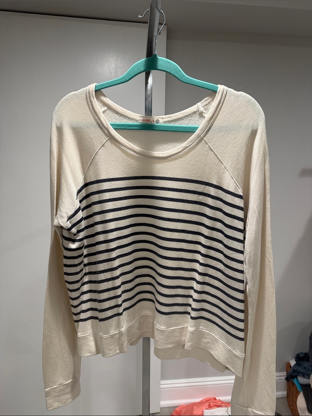 Sundry Cream and Navy Striped Long-Sleeve Tee